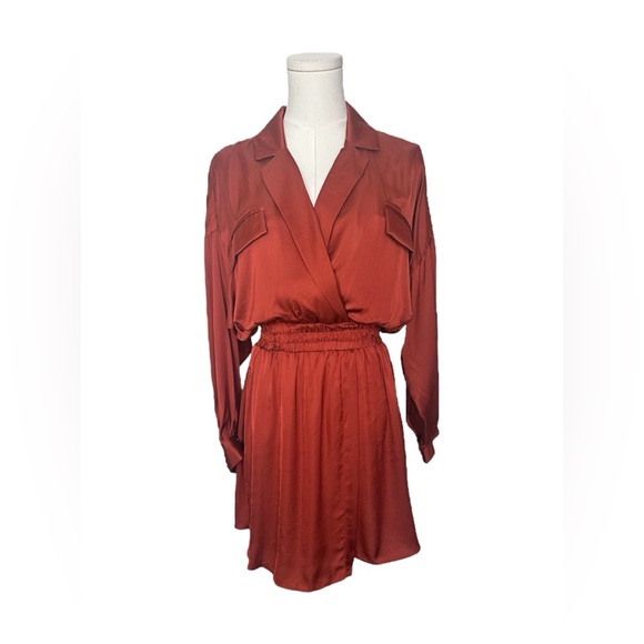 Misa Los Angeles Burnt Orange Satin Long Sleeve Mini Dress Women XS Small Medium - Picture 5 of 12